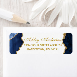 Watercolor Blue White Gold Marble Return Address Return Address Label