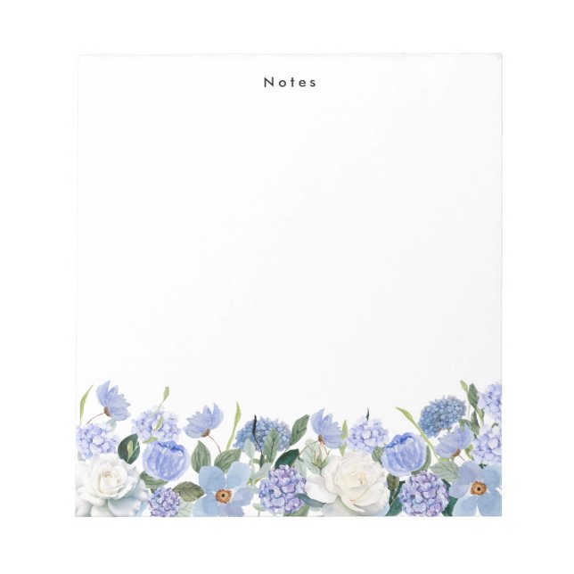 Watercolor Blue White Hydrangeas Personalised  Notepad (Front)