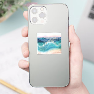 Watercolor Blue White Ocean Wave Custom Photo Name
