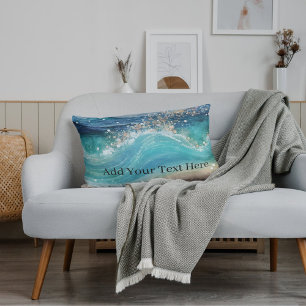 Watercolor Blue White Ocean Wave Custom Photo Name Pillowcase