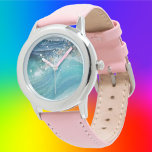 Watercolor Blue White Ocean Wave Custom Photo Name Watch<br><div class="desc">Watercolor Blue White Ocean Wave Custom Photo Name Experience the beauty of the ocean with our hand-painted personalised Watercolor Blue White Ocean Wave collection. Customise your favourite products, including keychains, canvas prints, wall art posters, locket necklaces, t-shirts, watches, clocks, and more, with your own photo and name. Each item showcases...</div>