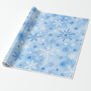 Watercolor Blue & White Snowflake Winter Wrapping Paper