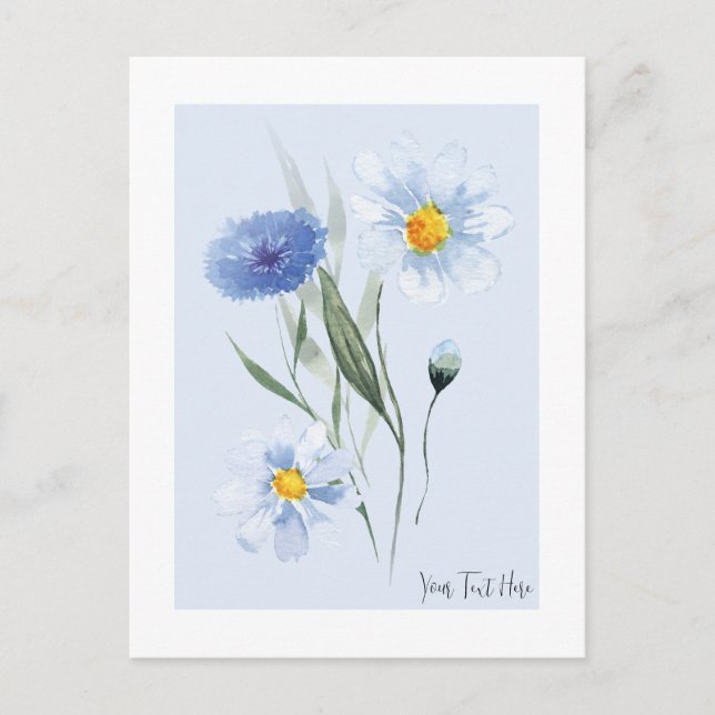 Watercolor blue wild flower  postcard (Front)