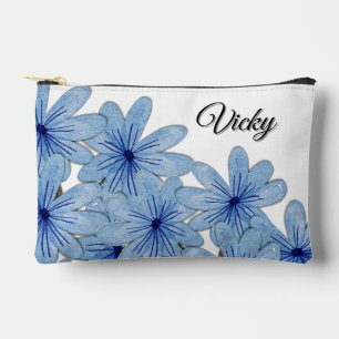 Watercolor Blue Wild Flowers Bouquet Name Accessory Pouch