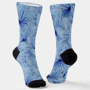 Watercolor Blue Wild Flowers Bouquet Socks
