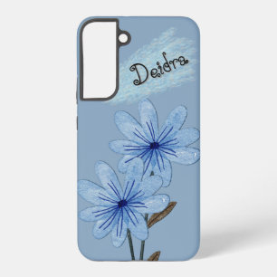 Watercolor Blue Wild Flowers with Crayon Name Samsung Galaxy Case
