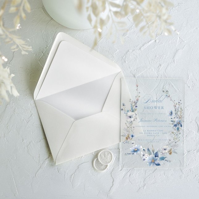 Watercolor Blue Wildflower Bridal Shower Acrylic Invitations (Creator Uploaded)