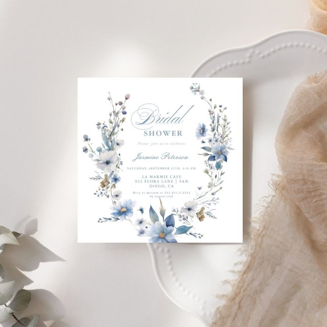 Watercolor Blue Wildflower Bridal Shower Invitation (Creator Uploaded)