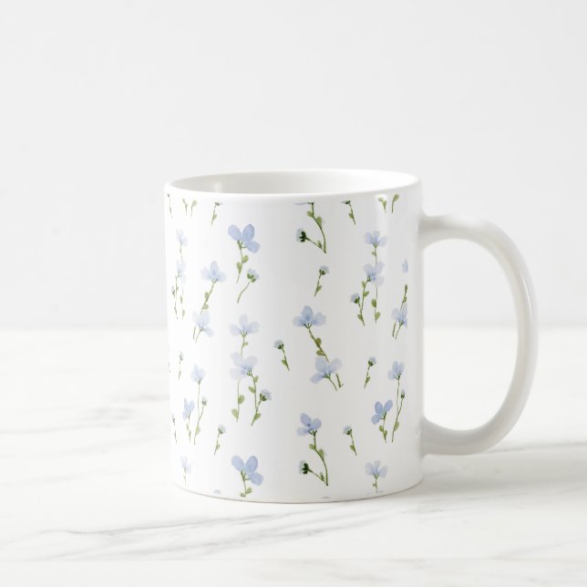 Watercolor Blue Wildflower Pattern Coffee Mug (Right)