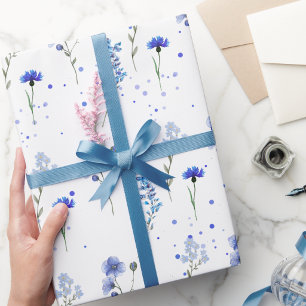 Watercolor Blue Wildflower Wedding Wrapping Paper