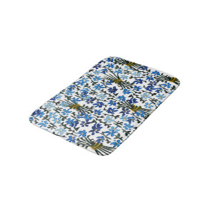 Watercolor Blue Wildflowers Bohemian Chic Bath Mat