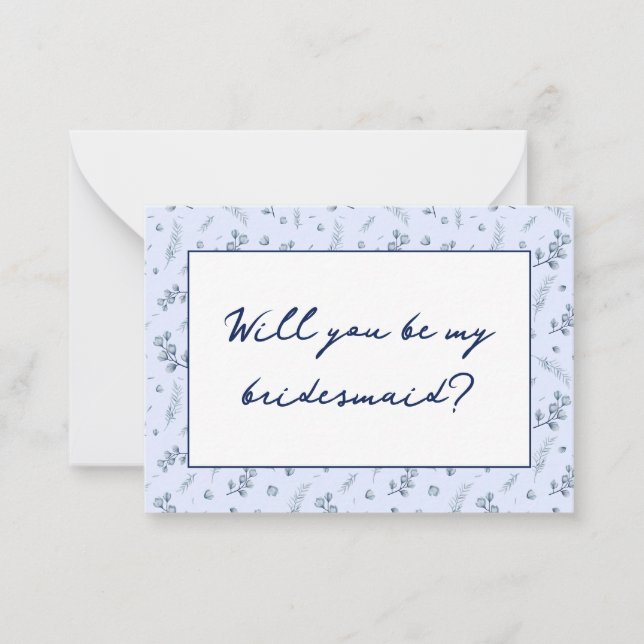 Watercolor Blue Wildflowers Bridesmaid Proposal Card (Front)