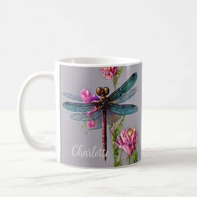 Watercolor Blue Wing Dragonfly,  Coffee Mug (Left)