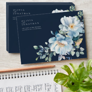 Watercolor Blue Winter Floral Wedding Envelope