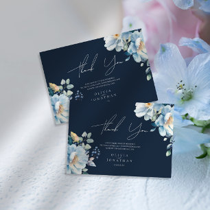 Watercolor Blue Winter Floral Wedding Thank You Card
