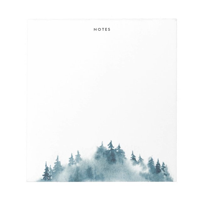 Watercolor Blue Winter Forest Notepad (Front)