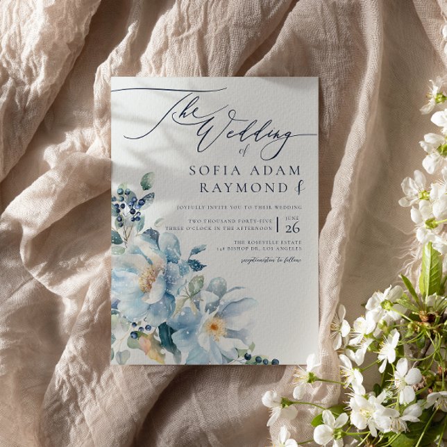 Watercolor Blue WInter Wedding Invitation (Creator Uploaded)