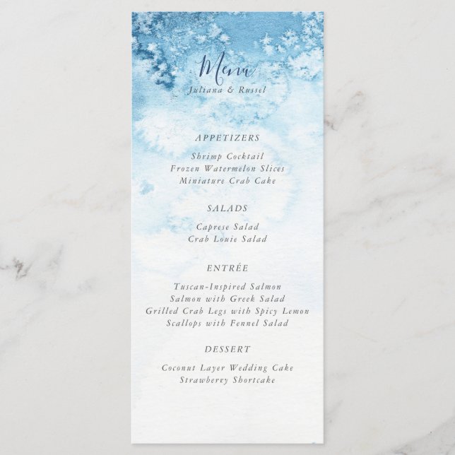 Watercolor Blue Winter Wedding Menu (Front)