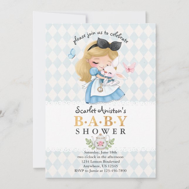 Watercolor Blue Wonderland Girl Baby Shower Invitation (Front)