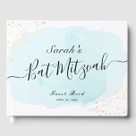 Watercolor Blue x Gold Bat Mitzvah Guest Book<br><div class="desc">This chic and elegant bat mitzvah guest book features a white background with turquoise blue brush strokes in watercolor and faux gold splatters. Personalise it for your needs. You can find more matching products at my store.</div>