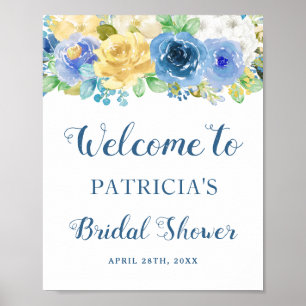 Watercolor Blue Yellow Floral Bridal Shower Sign