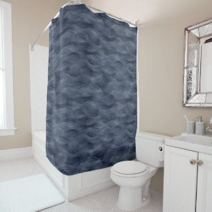 Watercolor Blue Zodiac Dark Sea Waves Beach House Shower Curtain