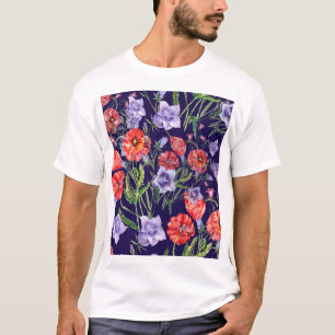 Watercolor Bluebell Poppy Array T-Shirt