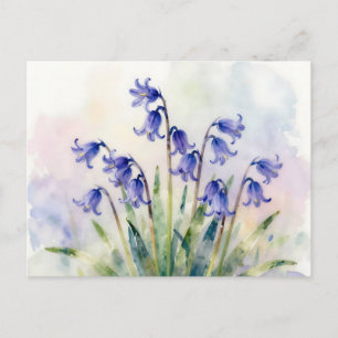 Watercolor Bluebells Botanical Soft Pastel Floral Postcard