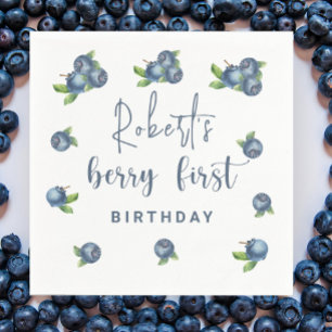 Watercolor blueberries 1st birthday party napkin