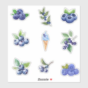 Watercolor Blueberries and Blueberry Branches