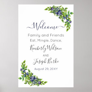 watercolor blueberries blue botanical Welcome Sign