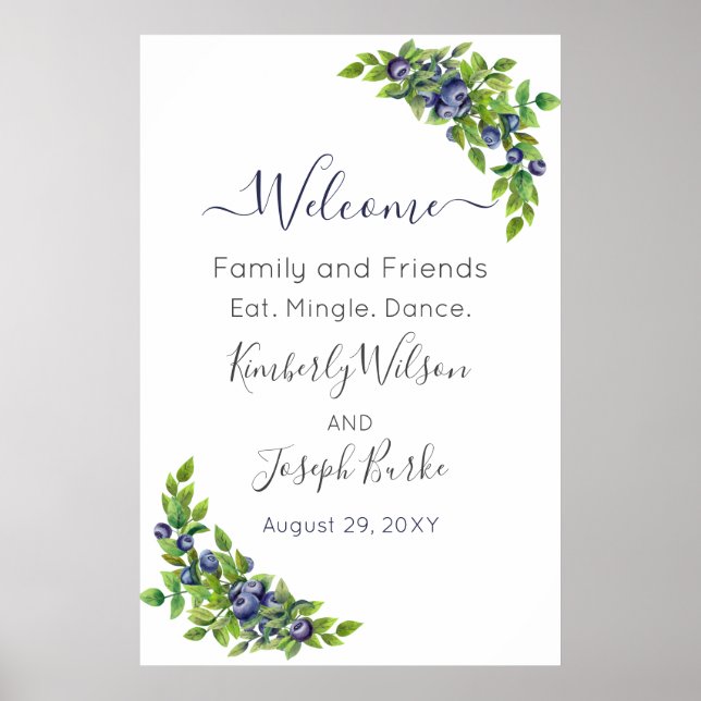 watercolor blueberries blue botanical Welcome Sign (Front)
