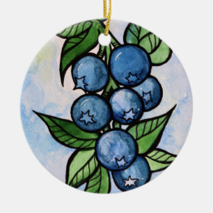 Watercolor Blueberries Ceramic Ornament