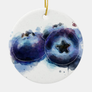 Watercolor Blueberries Ceramic Ornament