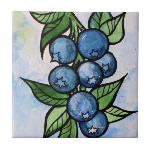 Watercolor Blueberries Ceramic Tile