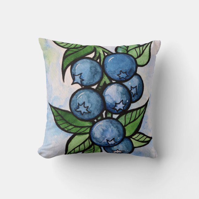 Watercolor Blueberries Cushion (Front)