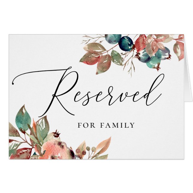 Watercolor Blueberries. Fall Wedding Reserved Sign (Front Horizontal)