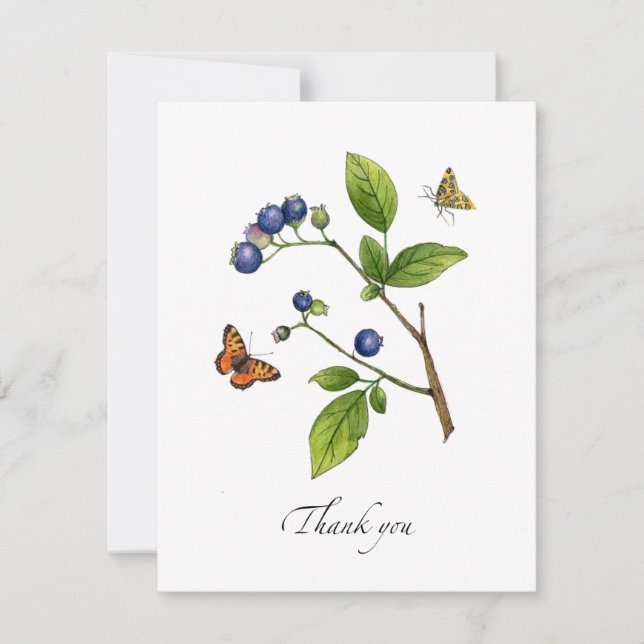 Watercolor Blueberries flat Thank You Card (Front)