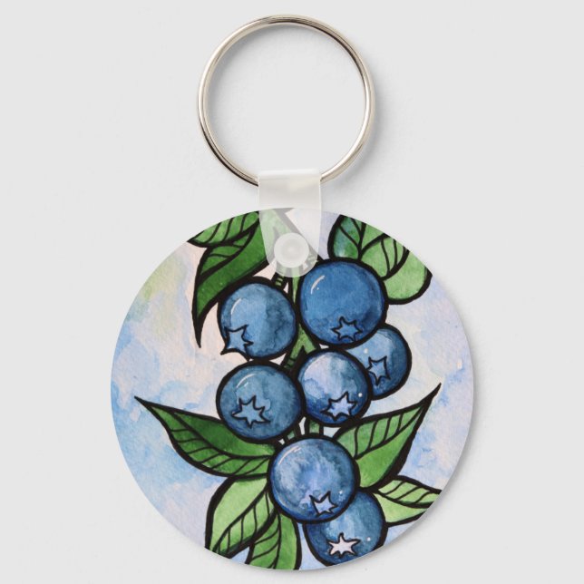 Watercolor Blueberries  Key Ring (Front)