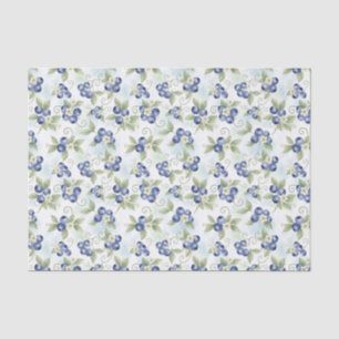 Watercolor Blueberries, Leaves, Blueberry Flowers Tissue Paper