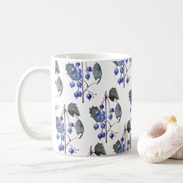 Watercolor Blueberries Pattern Coffee Mug (With Donut)