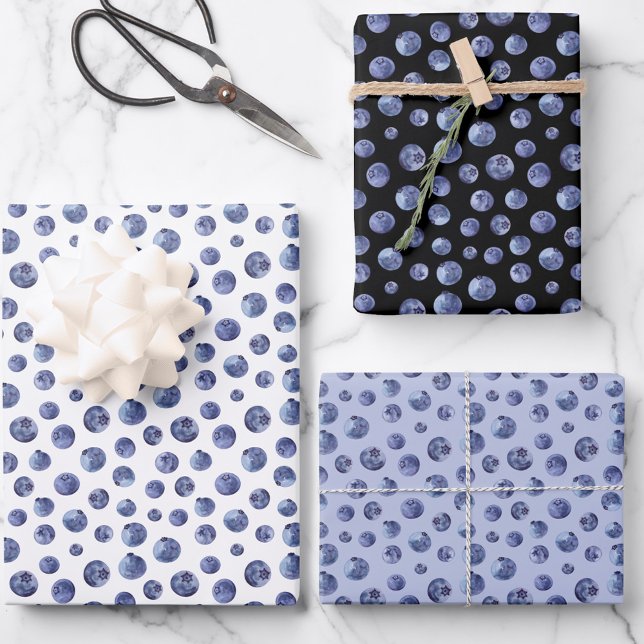 Watercolor blueberries pattern  wrapping paper sheet (Watercolor blueberries pattern wrapping paper sheets)