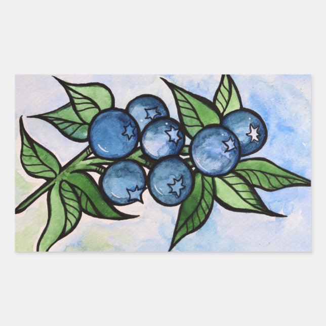 Watercolor Blueberries Rectangular Sticker (Front)