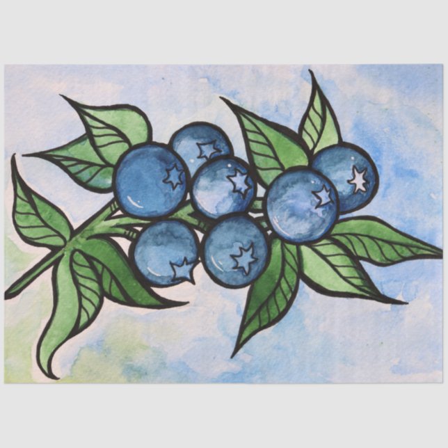 Watercolor Blueberries Tissue Paper (Front)