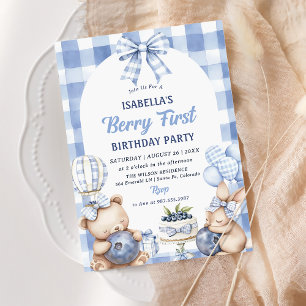 Watercolor Blueberry 1st Birthday Party Invitation