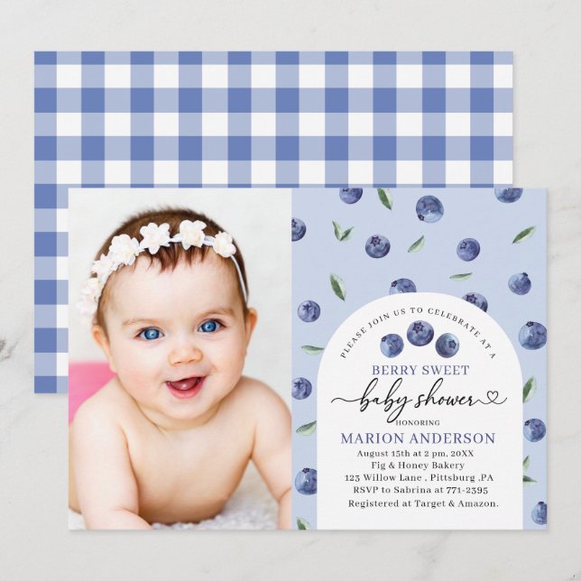 Watercolor Blueberry Baby shower  Invitation (Front/Back)