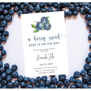 Watercolor Blueberry Baby Shower Invitation