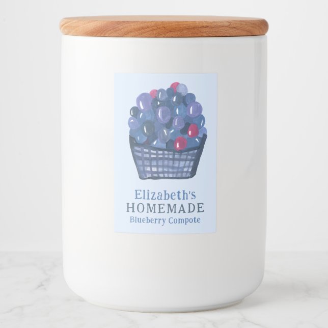 Watercolor Blueberry Basket Custom Homemade Jam Food Label (Front)