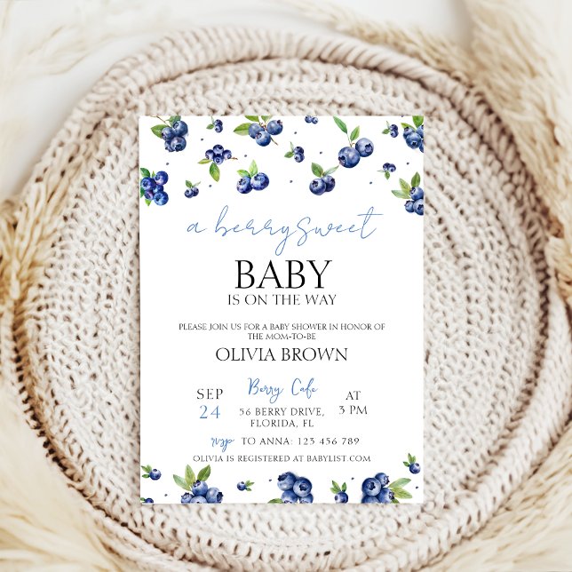 watercolor blueberry Berry Sweet Baby Shower Invitation (Creator Uploaded)