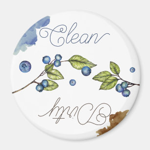 Watercolor Blueberry Clean Dirty Magnet